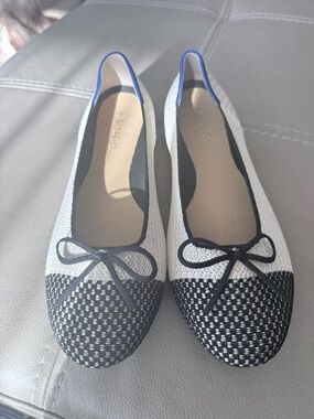 Rothy's Black & White Knit Bow Ballet Flats